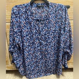 A.N.A Print V-Neck Sheer Blouse
